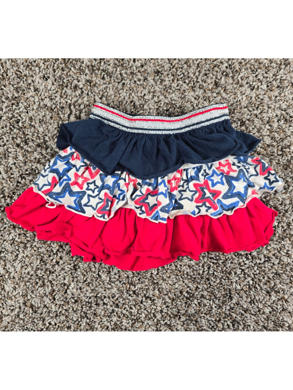 Toddler Girls Sz 2T Ruffled Patriotic 4th of July Skirt Red White Blue USA